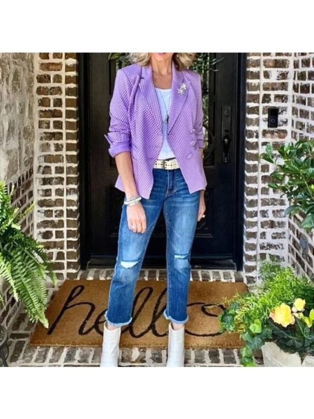 Cabi Imperial Blazer Jacket Style 5847 Purple Diamond Pattern Medium